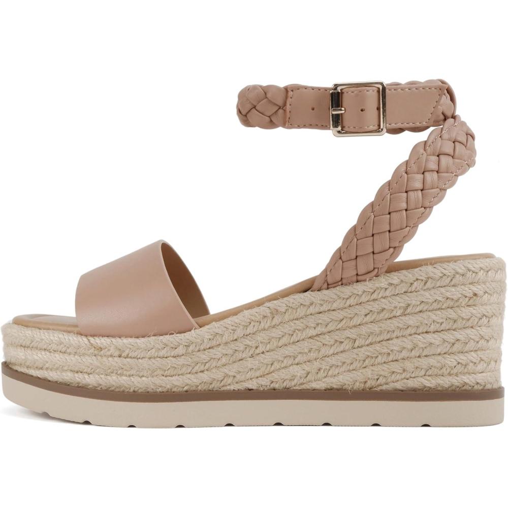 imageSoda Emaline  Women Square Toe Single Band Espadrille Wedge Sandal with Braided Ankle StrapDark Mauve Pu