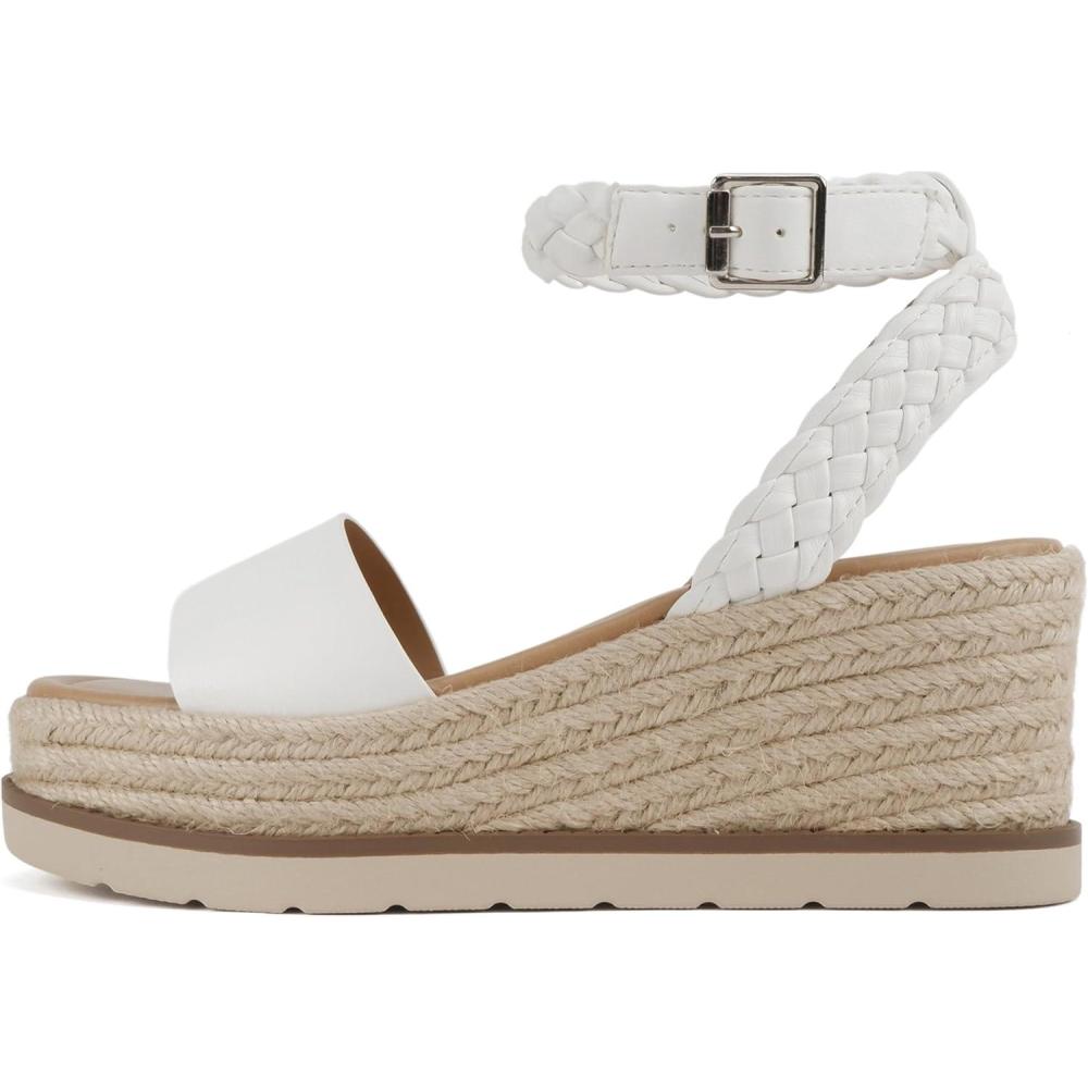 imageSoda Emaline  Women Square Toe Single Band Espadrille Wedge Sandal with Braided Ankle StrapWhite Pu