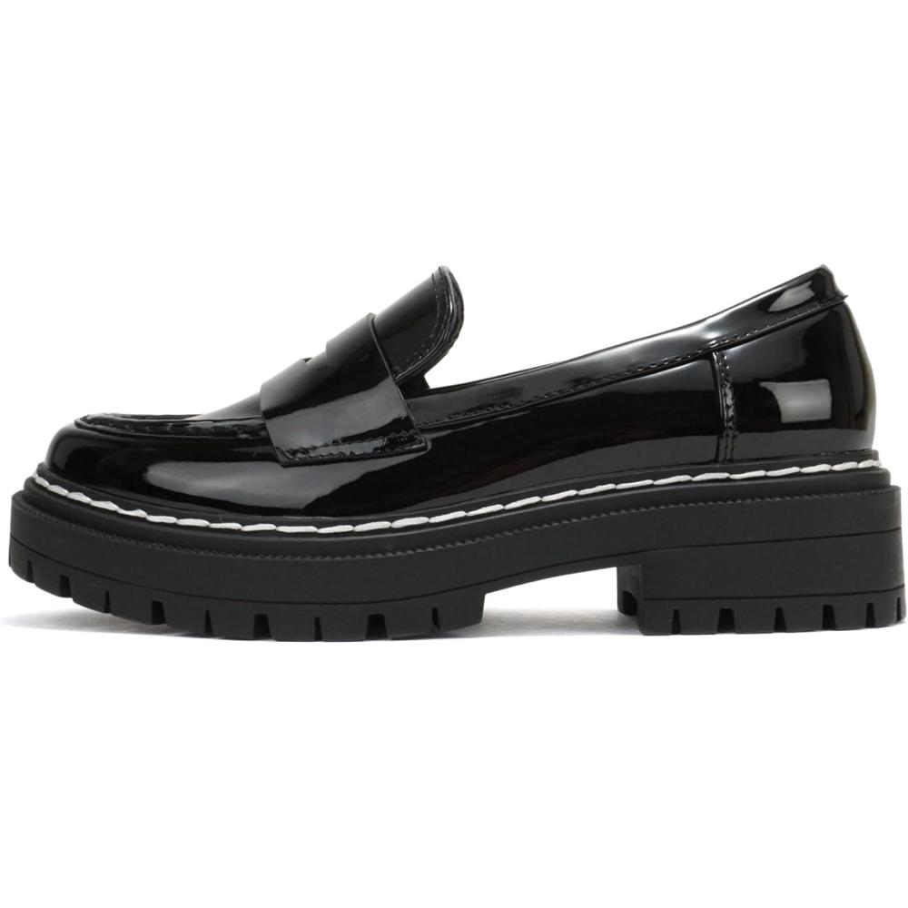 imageSoda Eureka  Women Slip On Platform Penny Loafer Lug Sole with Stitched DetailBlack Patent