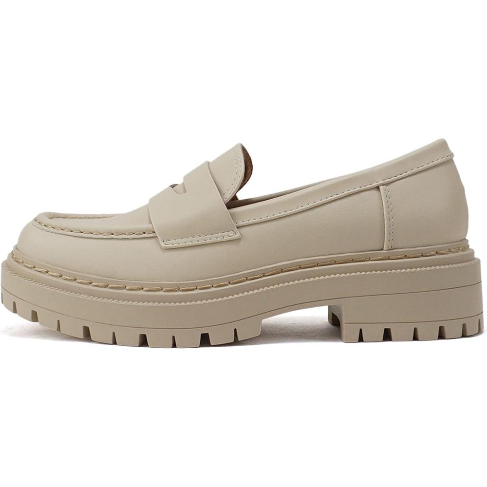 imageSoda Eureka  Women Slip On Platform Penny Loafer Lug Sole with Stitched DetailBone Pu
