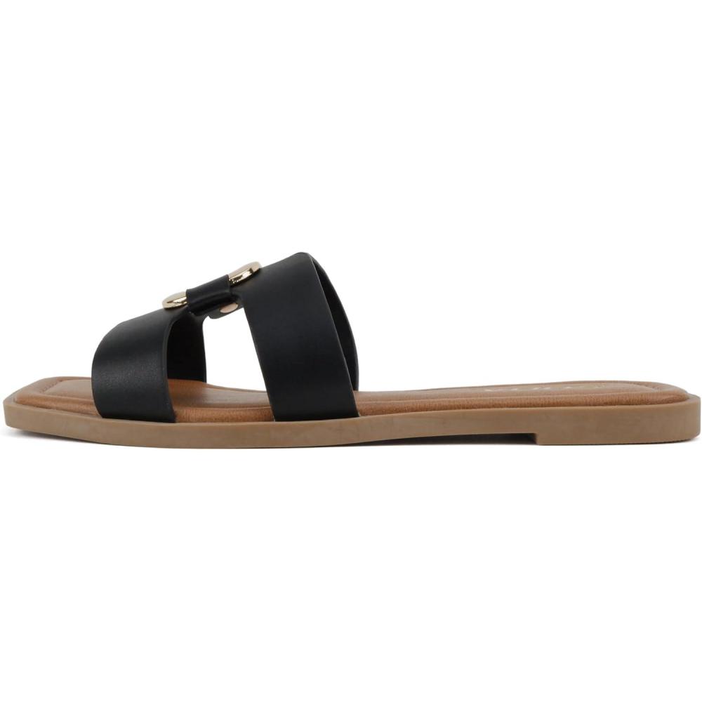 imageSoda FENG  Women Square Toe HBand SlipOn Fashion Slide Sandal with Buckle DetailBlack Pu