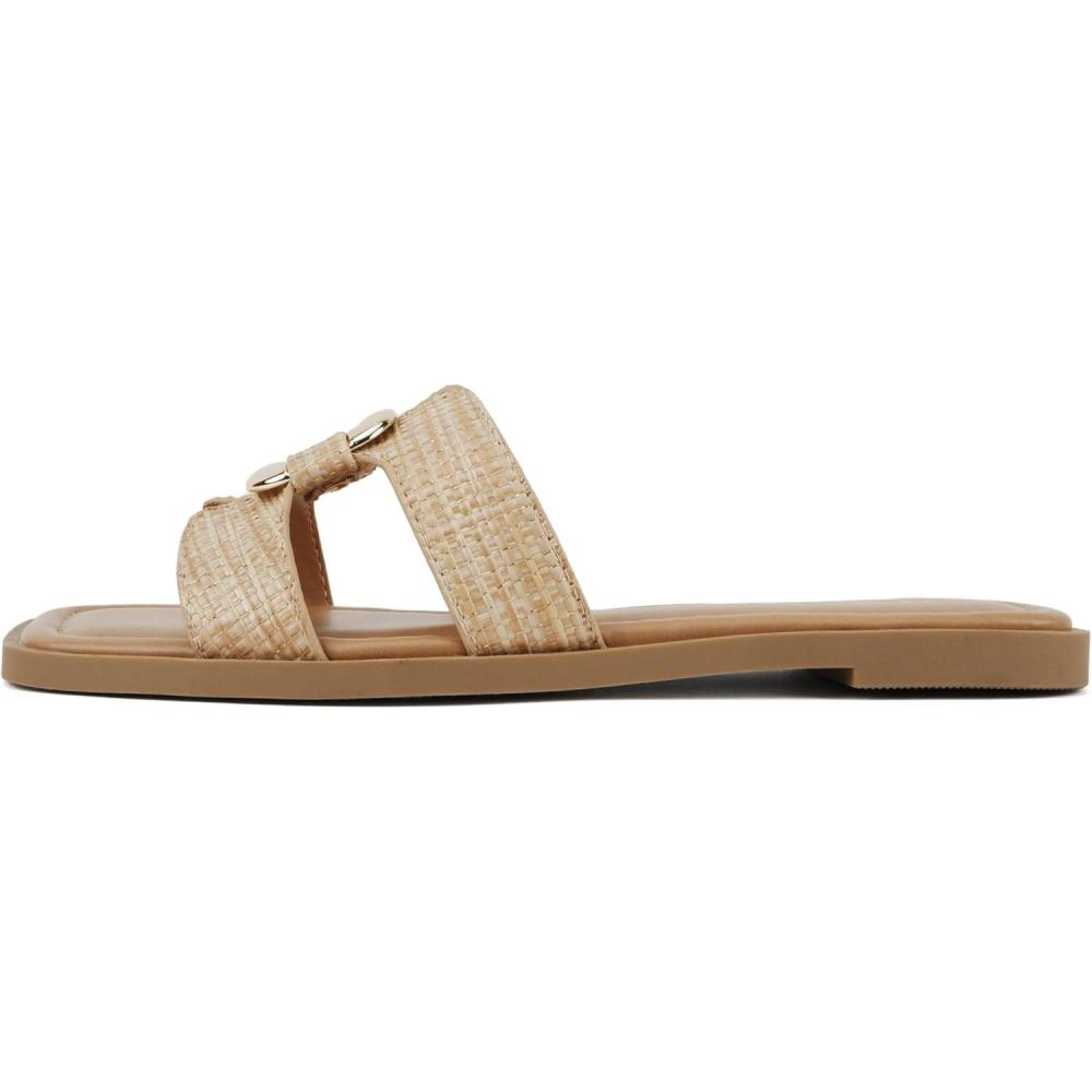 imageSoda FENG  Women Square Toe HBand SlipOn Fashion Slide Sandal with Buckle DetailNaturalGold Raffia