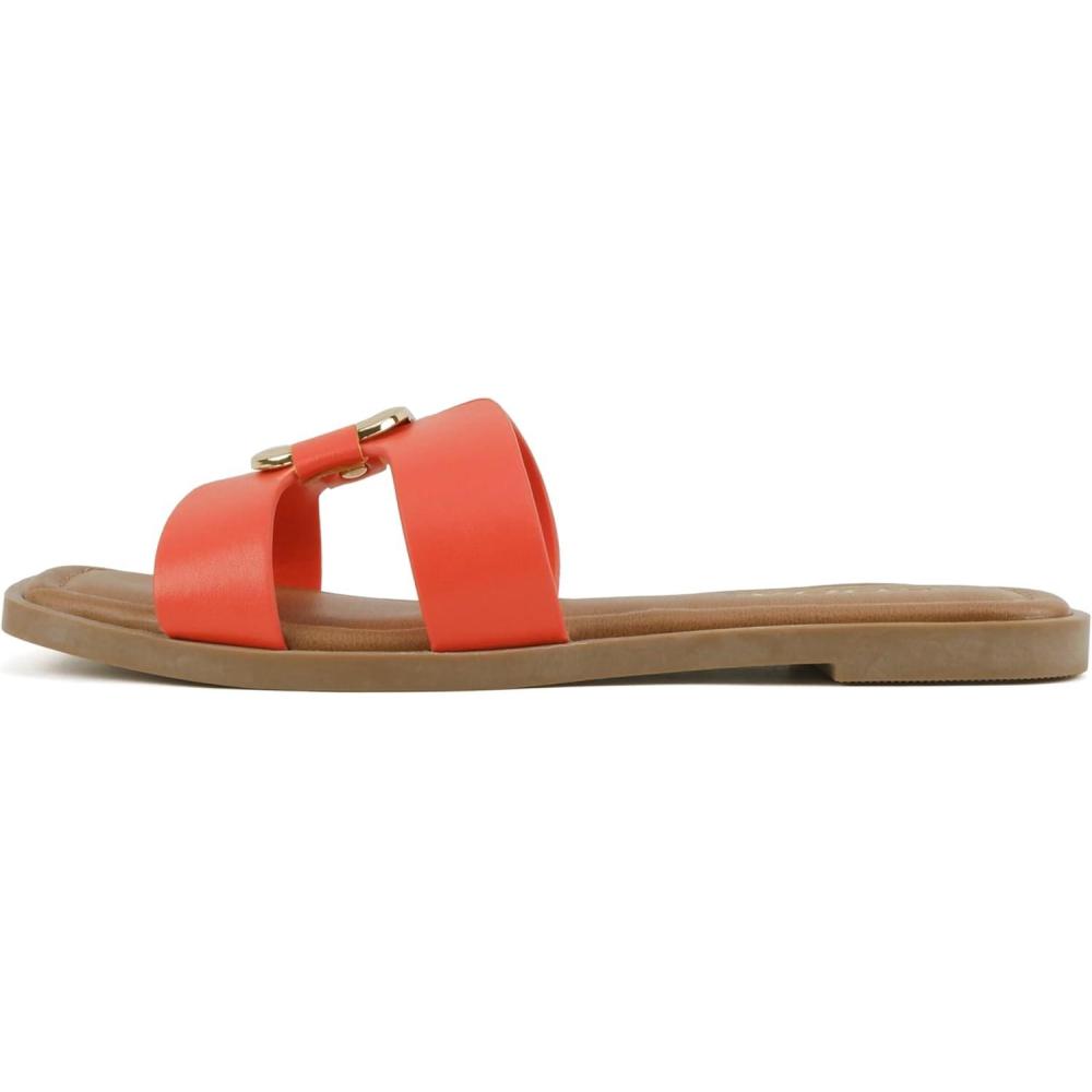 imageSoda FENG  Women Square Toe HBand SlipOn Fashion Slide Sandal with Buckle DetailOrange Pu