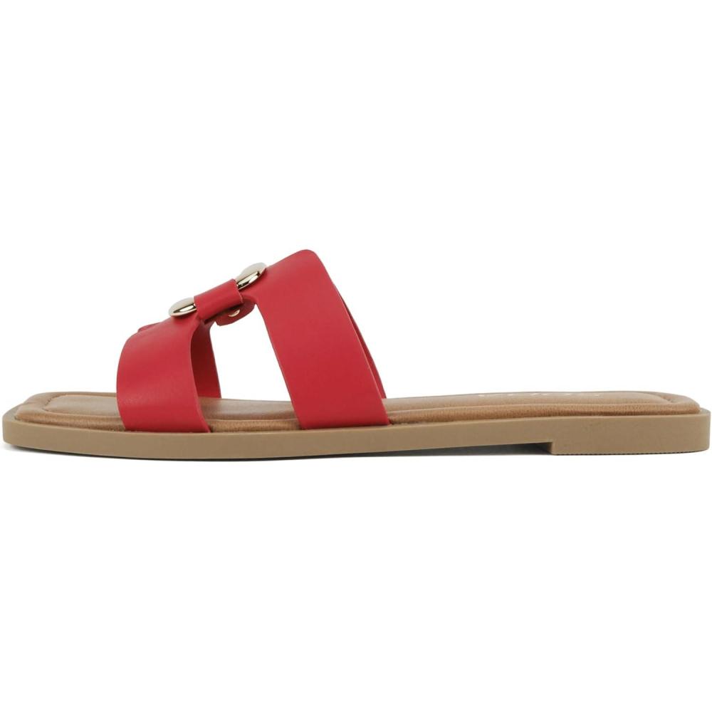 imageSoda FENG  Women Square Toe HBand SlipOn Fashion Slide Sandal with Buckle DetailRed