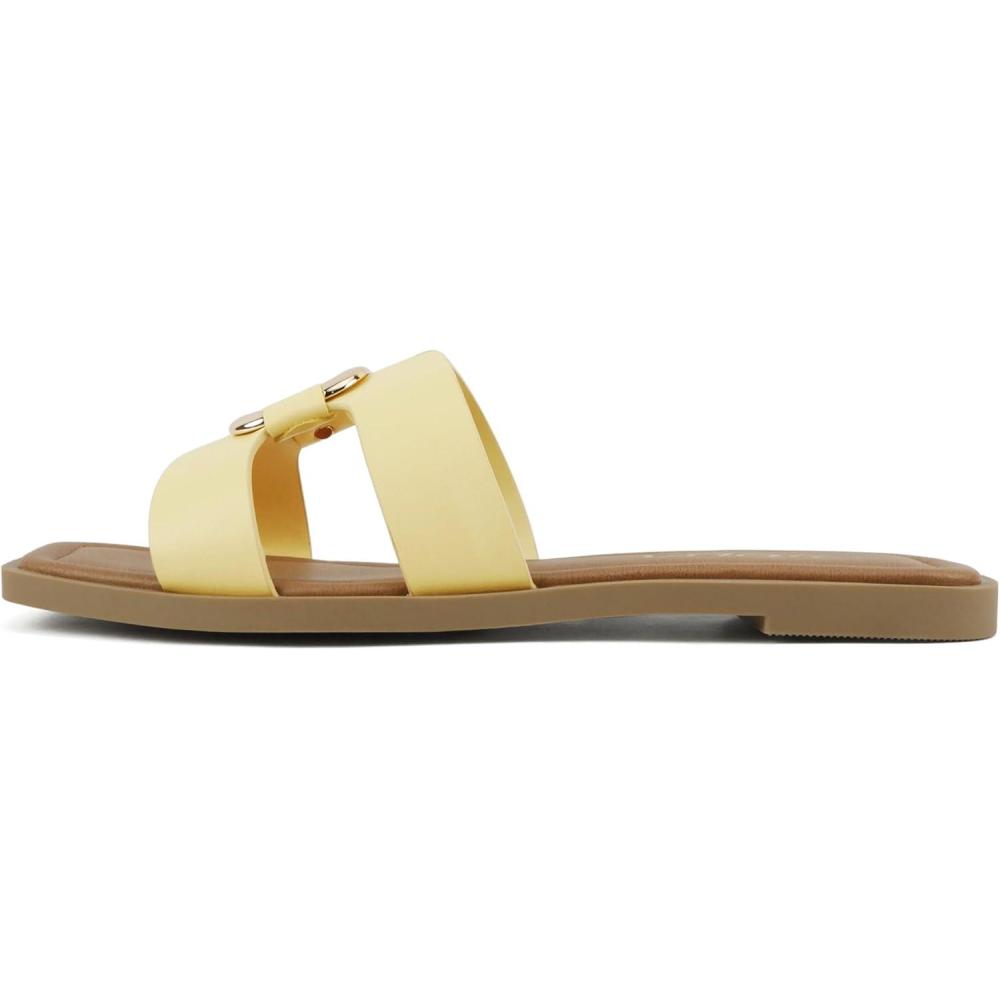 imageSoda FENG  Women Square Toe HBand SlipOn Fashion Slide Sandal with Buckle DetailYellow Pu