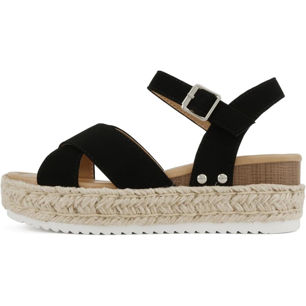 imageSoda FIRELY  Women Round Toe Crisscross Band Platform Espadrille Wedge Sandal with Adjustable Ankle StrapBlack Nubuck