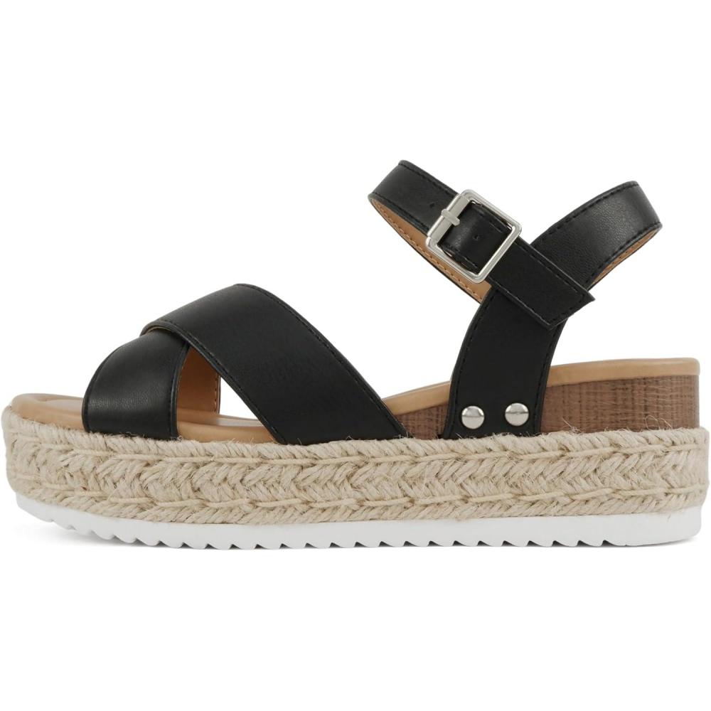 imageSoda FIRELY  Women Round Toe Crisscross Band Platform Espadrille Wedge Sandal with Adjustable Ankle StrapBlack Pu