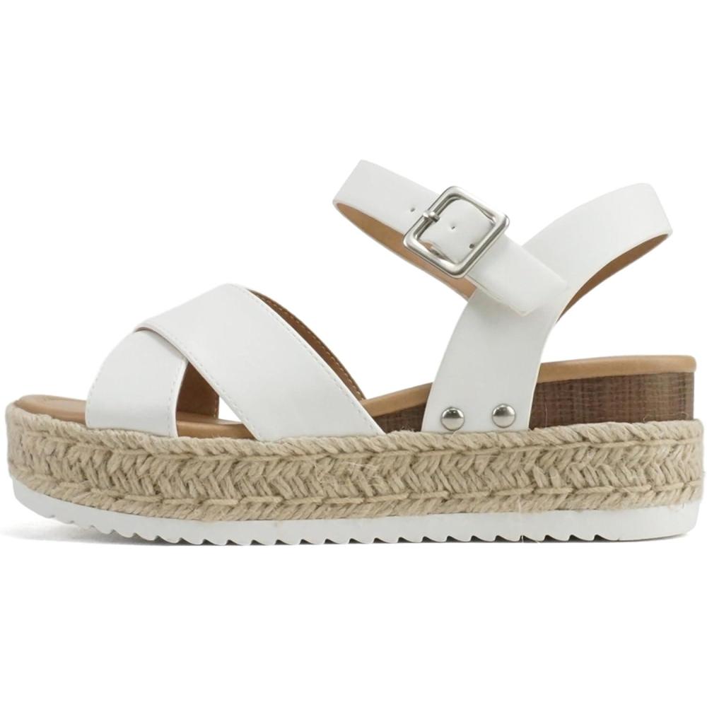 imageSoda FIRELY  Women Round Toe Crisscross Band Platform Espadrille Wedge Sandal with Adjustable Ankle StrapWhite Pu
