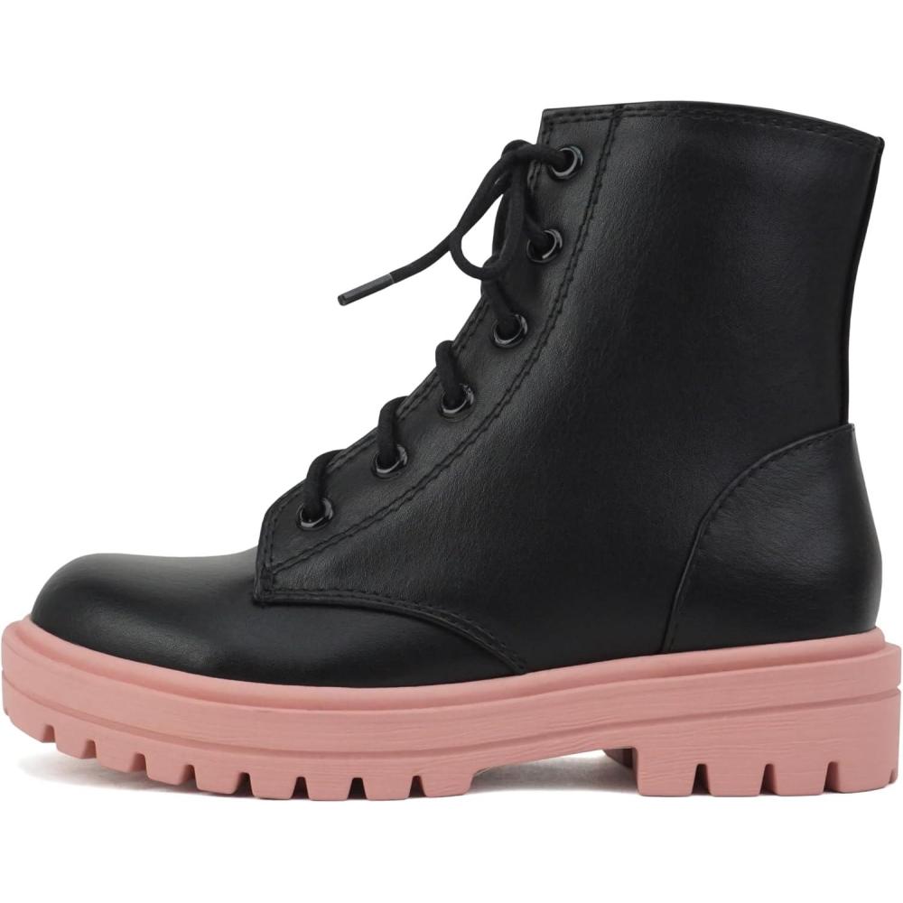 imageSoda FIRM2 KIDSCHILDRENGIRLS Lug Sole Fashion Combat Ankle Bootie Lace up wSide ZipperBlackDmauve