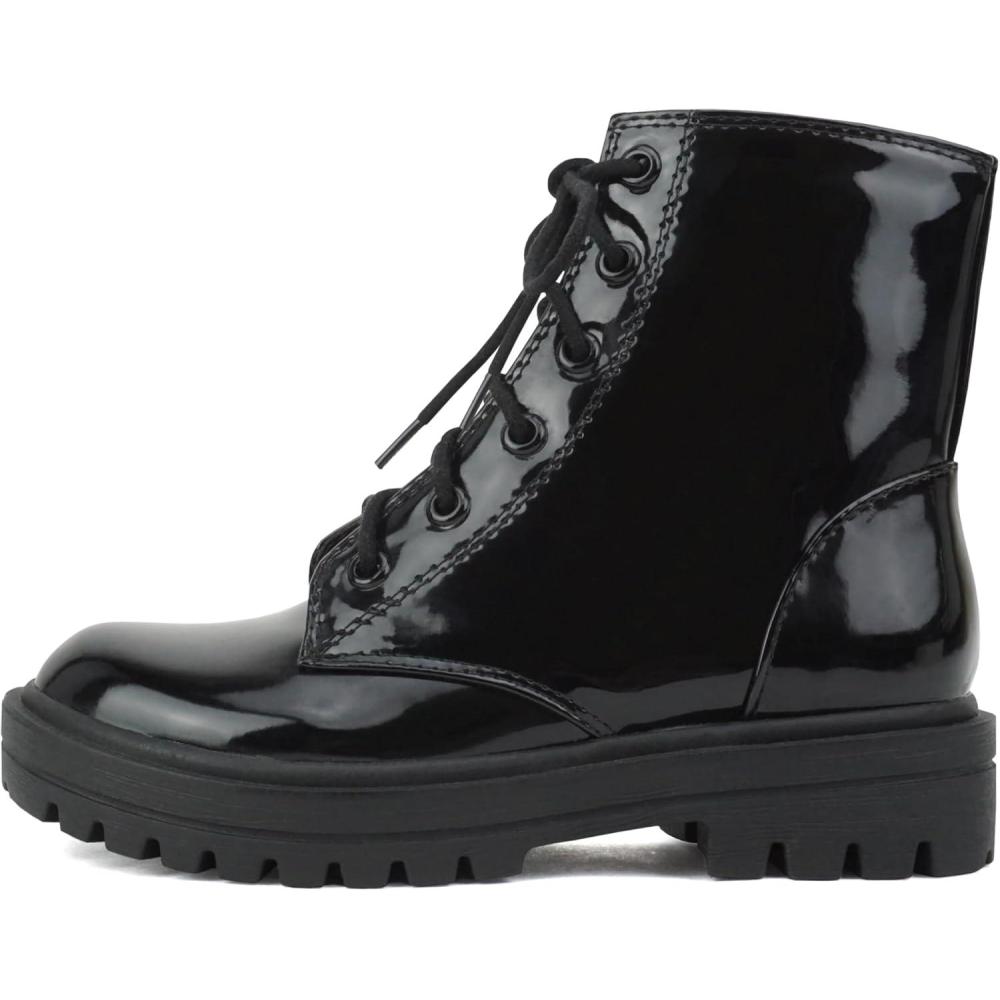 imageSoda FIRM2 KIDSCHILDRENGIRLS Lug Sole Fashion Combat Ankle Bootie Lace up wSide ZipperPatent Black