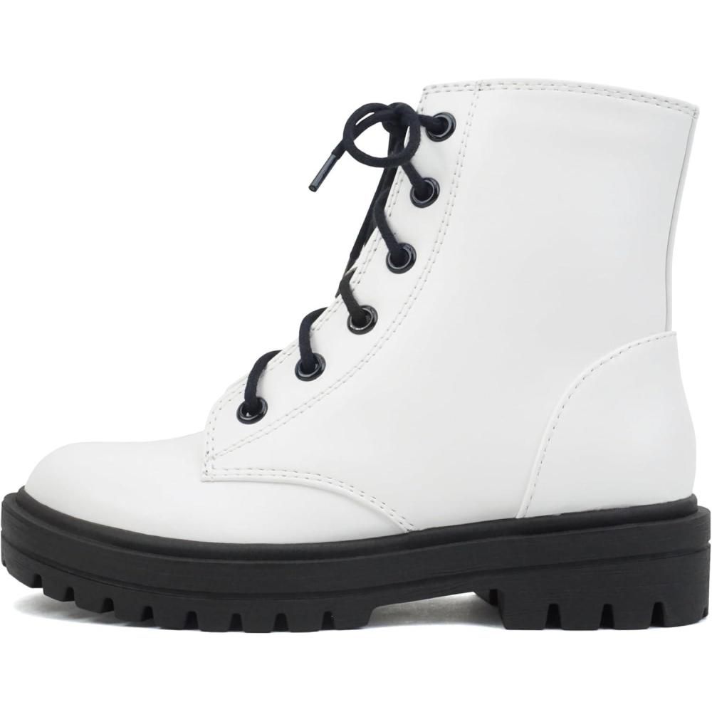 imageSoda FIRM2 KIDSCHILDRENGIRLS Lug Sole Fashion Combat Ankle Bootie Lace up wSide ZipperWhite Pu