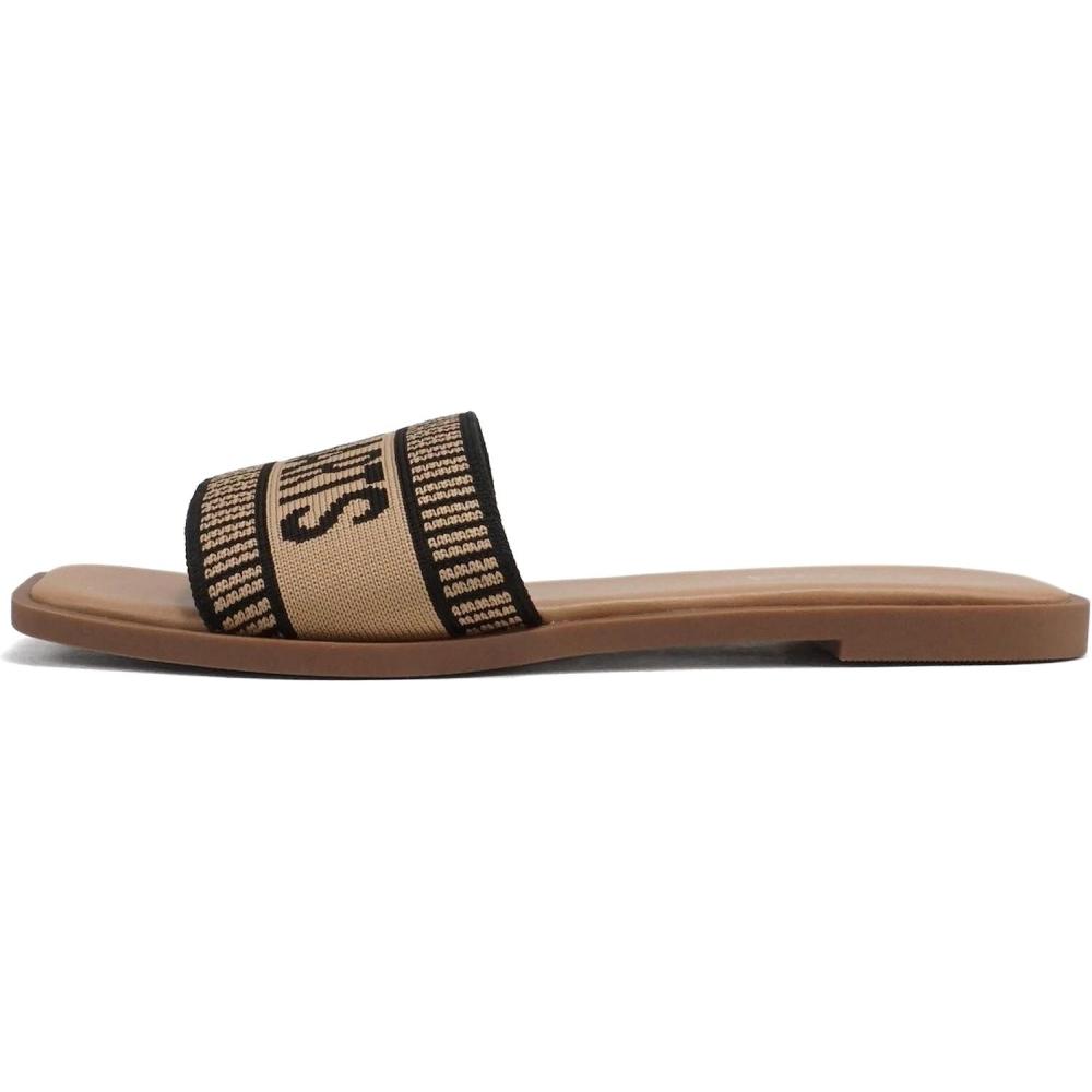 imageSoda FLAIR  Women Square Open Toe Single Embroider Band SlipOn Flat Summer Resort SandalBlackNatural