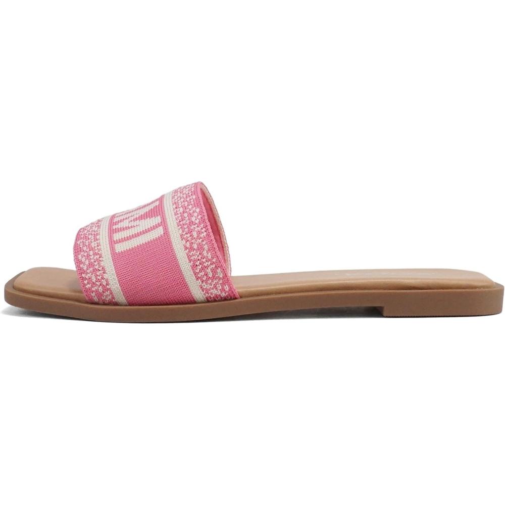 imageSoda FLAIR  Women Square Open Toe Single Embroider Band SlipOn Flat Summer Resort SandalPinkBone