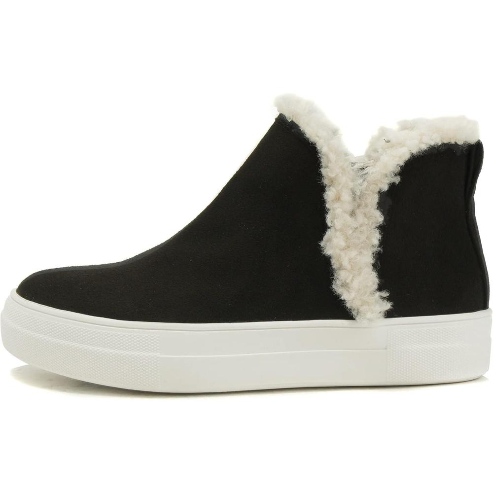 imageSoda Figure Womens Faux Fur Trim Fashion High Top Slip On Sneaker BootieBlack
