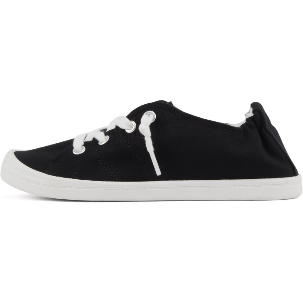 imageSoda Flat Women Shoes Linen Canvas Slip On Sneakers Lace Up Style Loafers ZigSBlackWhite