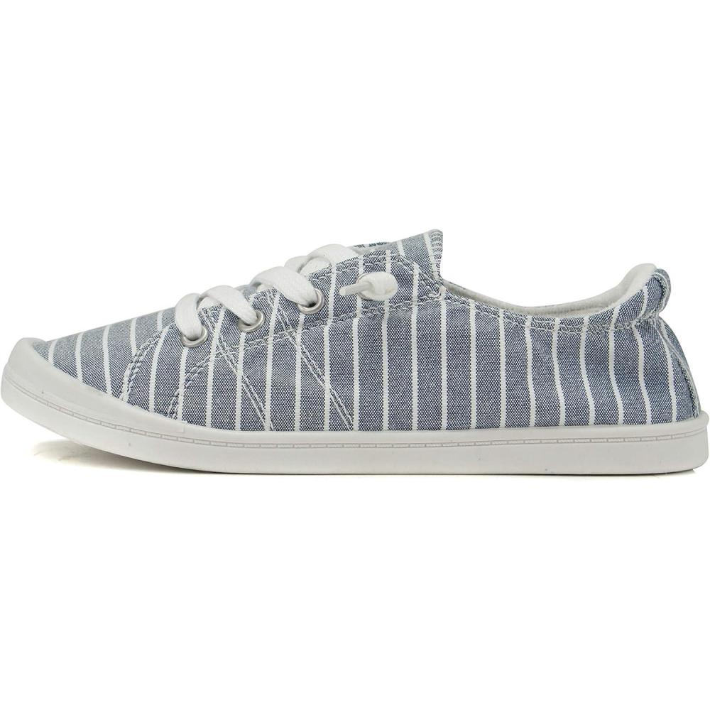 imageSoda Flat Women Shoes Linen Canvas Slip On Sneakers Lace Up Style Loafers ZigSBlue Stripe