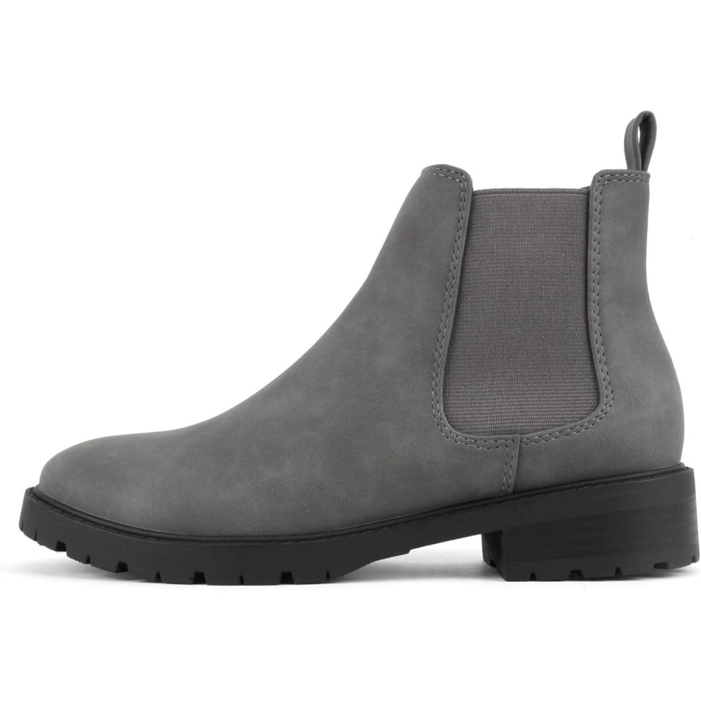 imageSoda HOPPER  Women Round Toe Double Elastic Gore Lug Sole Low Heel Chelsea Ankle Boot BootieDark Grey Nubuck