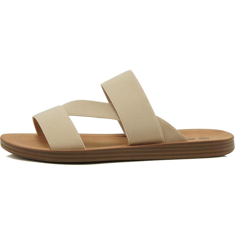 imageSoda Hummock  Women Slip On Casual Open Toe Double Elastic Bands with Diagonal Middle Strap Fashion Gladiator Sandal