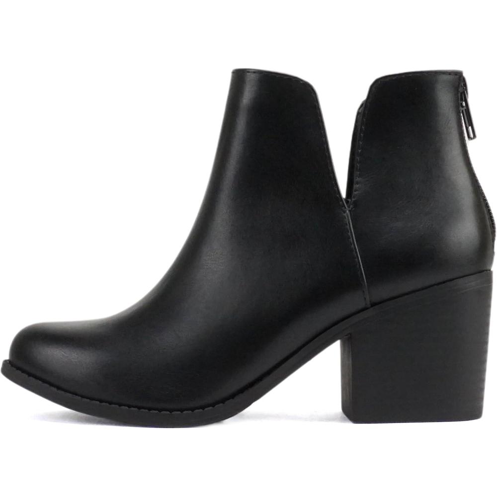 imageSoda INBOUND  Women Almond Toe VCut Sides Medium Stack Heel Ankle Boot Bootie with Back ZipperBlack Pu