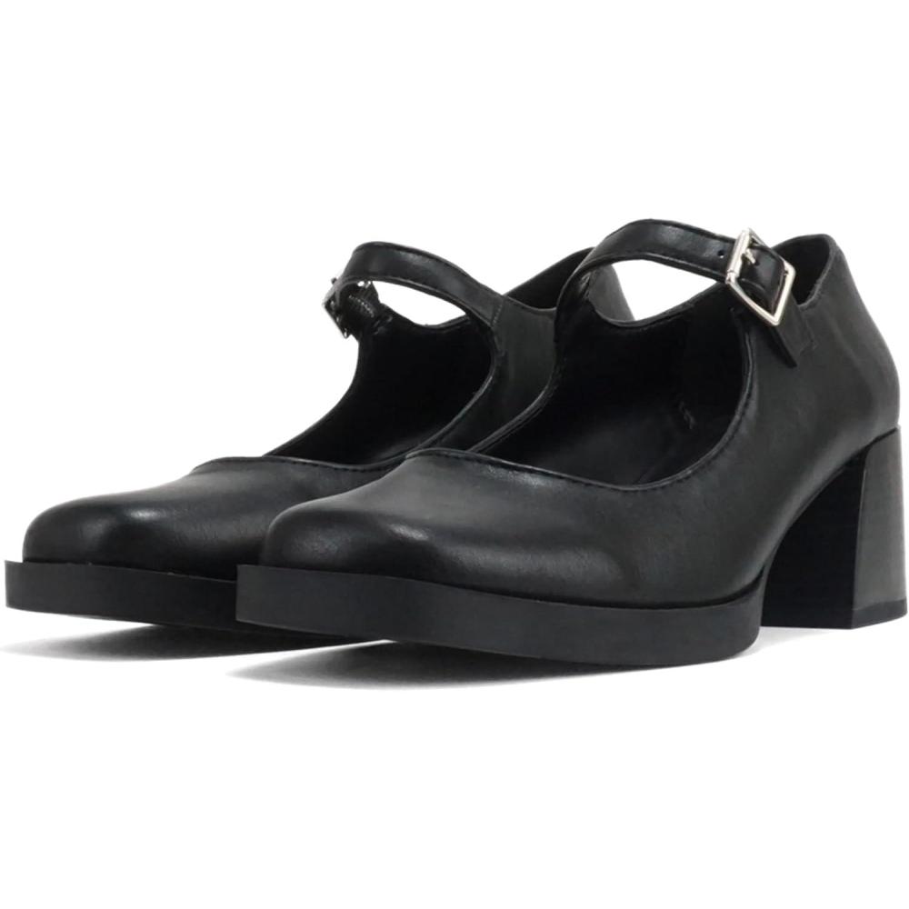 imageSoda Lance  Women Fashion Classic Mary Jane Pump Rounded Square Toe Low Block Heel ShoeBlack Pu