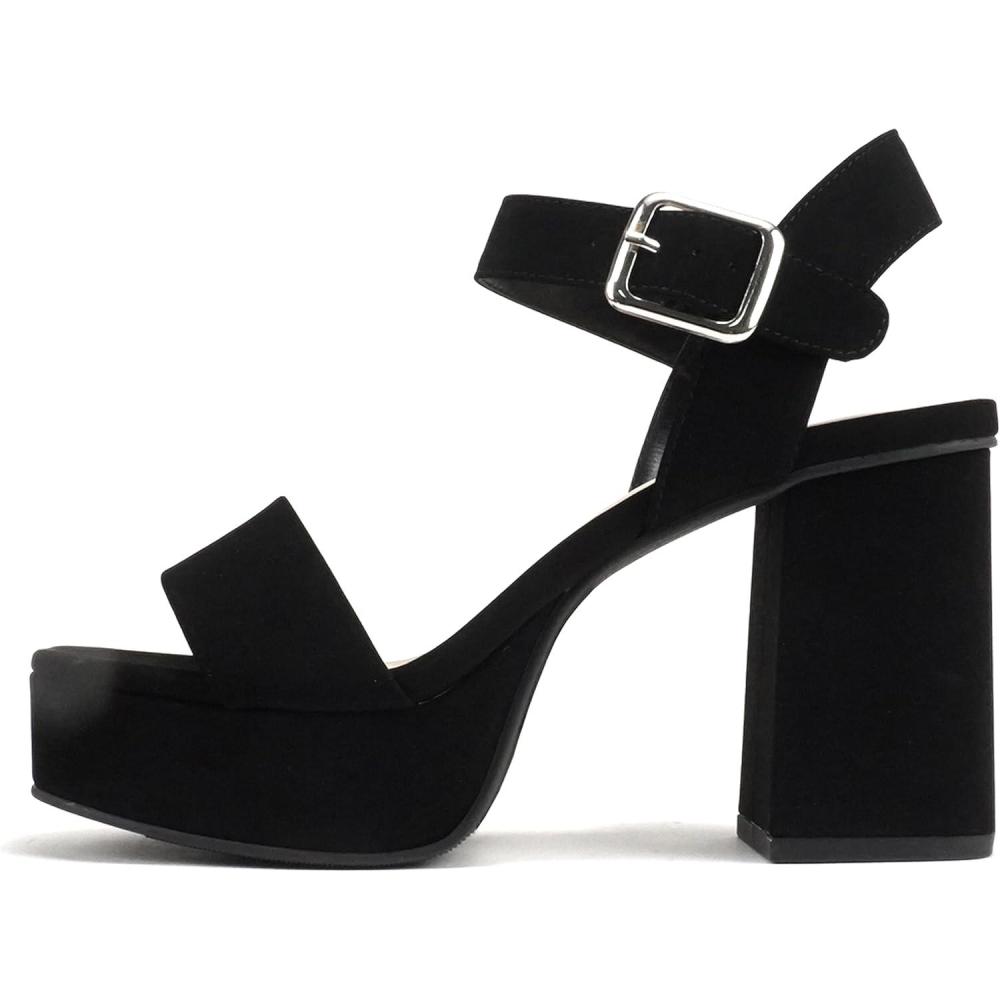 imageSoda MACEY  Women Open Square Toe Single Band High Heel Platform Dress Sandal with Adjustable Ankle StrapBlack Nubuck