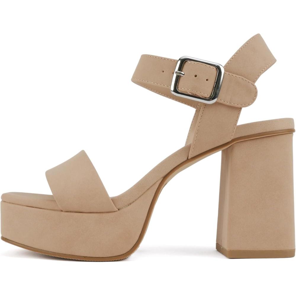 imageSoda MACEY  Women Open Square Toe Single Band High Heel Platform Dress Sandal with Adjustable Ankle StrapNude Nubuck