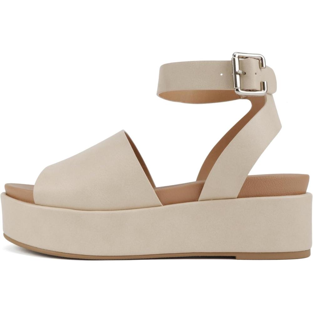 imageSoda Magic  Women Round Toe Single Band Platform Sandal with Adjustable Ankle StrapBeige Pu