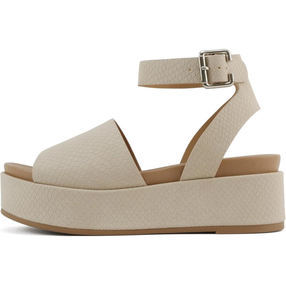 imageSoda Magic  Women Round Toe Single Band Platform Sandal with Adjustable Ankle StrapNude Cobra