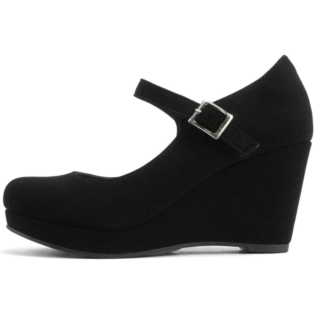 imageSoda Merry  Womens Mary Jane Strap Comfortable Platform Wedge Pump Heel Shoes Wide Fit AvailableBlack Nubuck