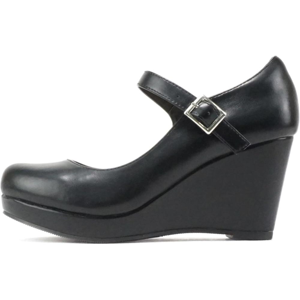 imageSoda Merry  Womens Mary Jane Strap Comfortable Platform Wedge Pump Heel Shoes Wide Fit AvailableBlack Pu