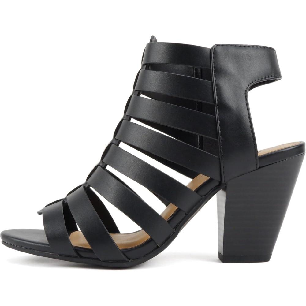 imageSoda Molten  Women Round Toe Open Back Gladiator Low Heel Sandal with Side ZipperBlack Pu