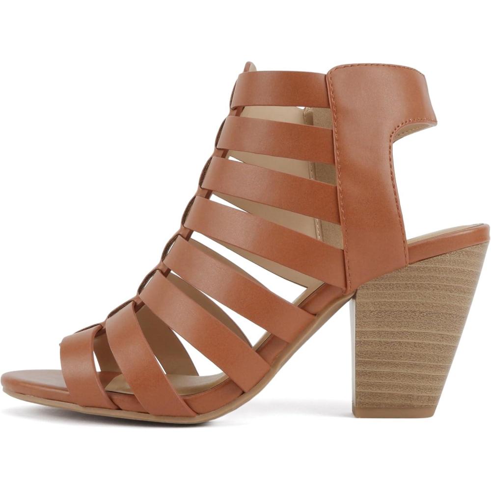 imageSoda Molten  Women Round Toe Open Back Gladiator Low Heel Sandal with Side ZipperMid Tan Pu