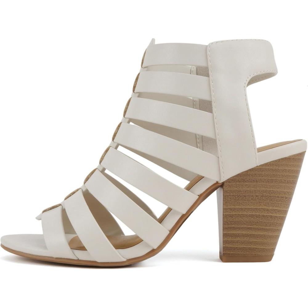 imageSoda Molten  Women Round Toe Open Back Gladiator Low Heel Sandal with Side ZipperOff White Pu