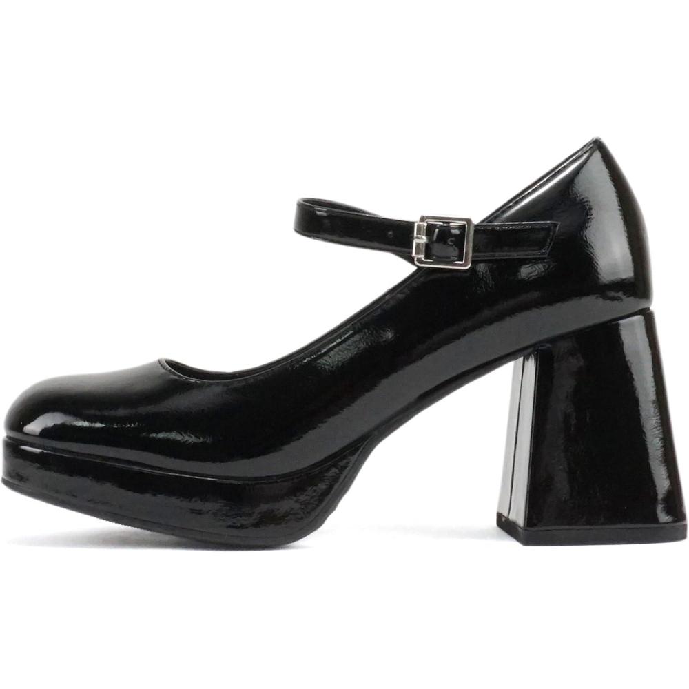 imageSoda NOSTA  Women Square Toe Mary Jane Platform High Chunky Flare Heel Pump Shoe with Adjustable Ankle StrapBlack Patent