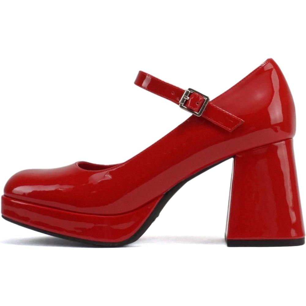 imageSoda NOSTA  Women Square Toe Mary Jane Platform High Chunky Flare Heel Pump Shoe with Adjustable Ankle StrapLipstick Red Patent