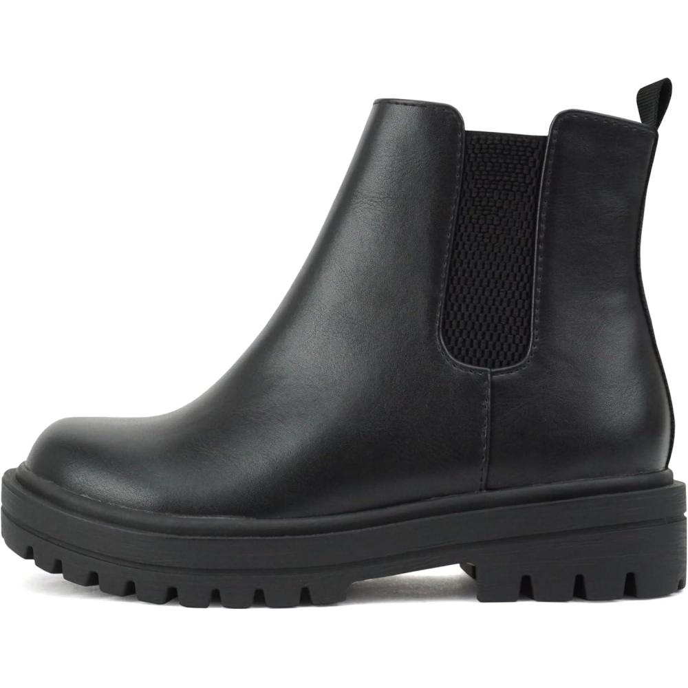 imageSoda PILOT2  Little KidsChildrenGirls Lug Sole Elastic Gore Low Heel Chelsea Fashion Ankle Bootie wSide ZipperBlack Pu