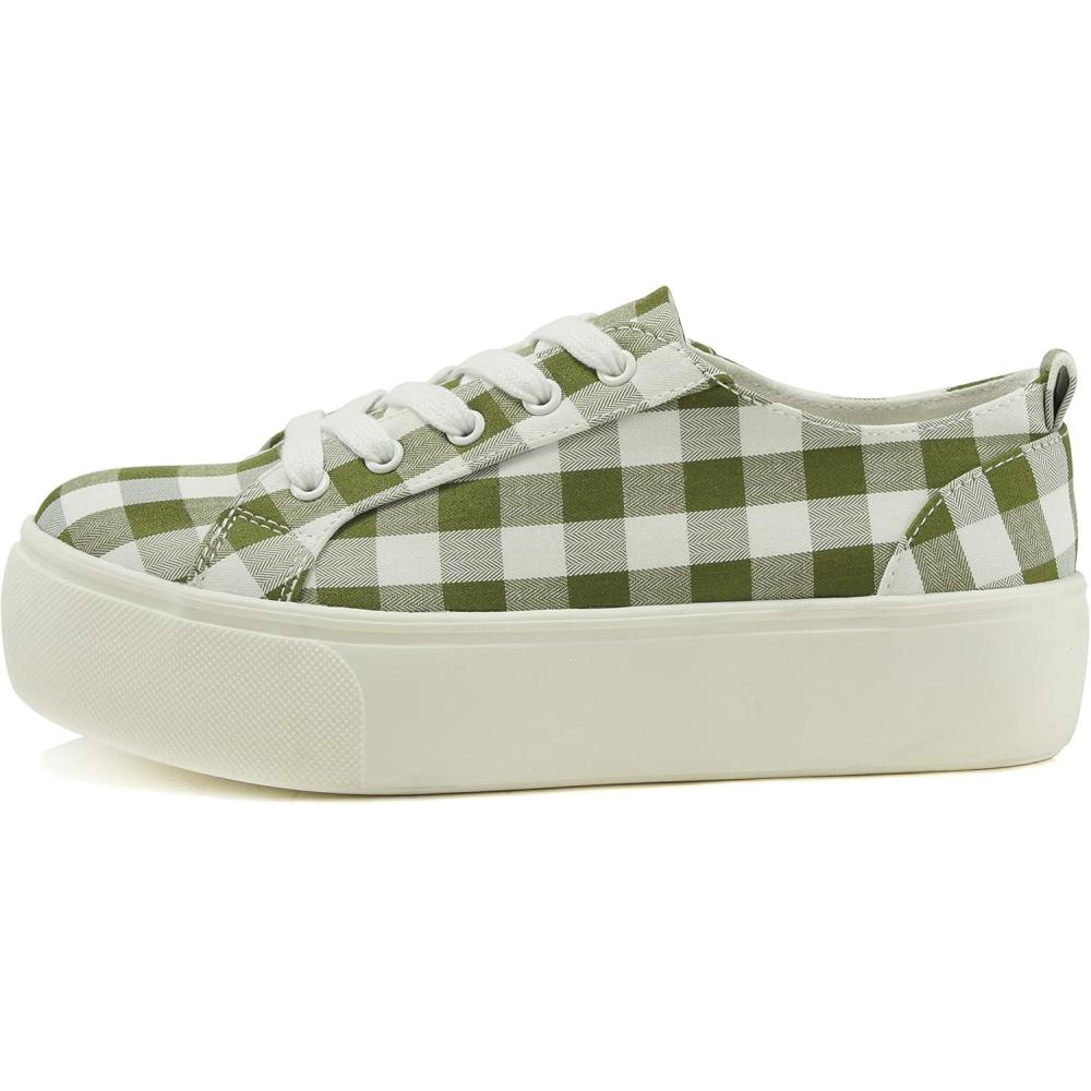 imageSoda Petal  Women Double Deck Bottom Sole Fashion Sneakers with Padded Comfortable SockGingham Khaki