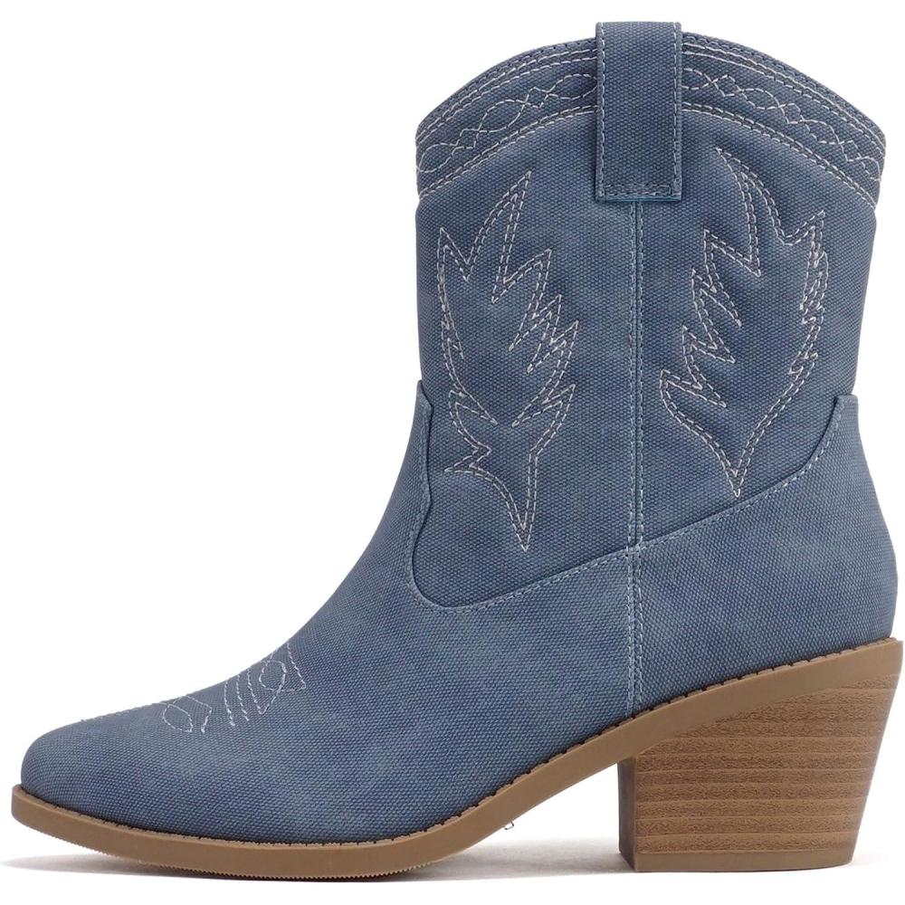 imageSoda Picotee Women Western Cowboy Cowgirl Stitched Ankle BootsDenim Blue
