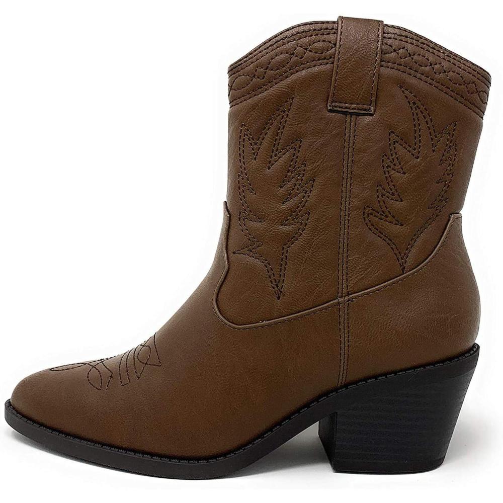 imageSoda Picotee Women Western Cowboy Cowgirl Stitched Ankle BootsDk Tan Pu