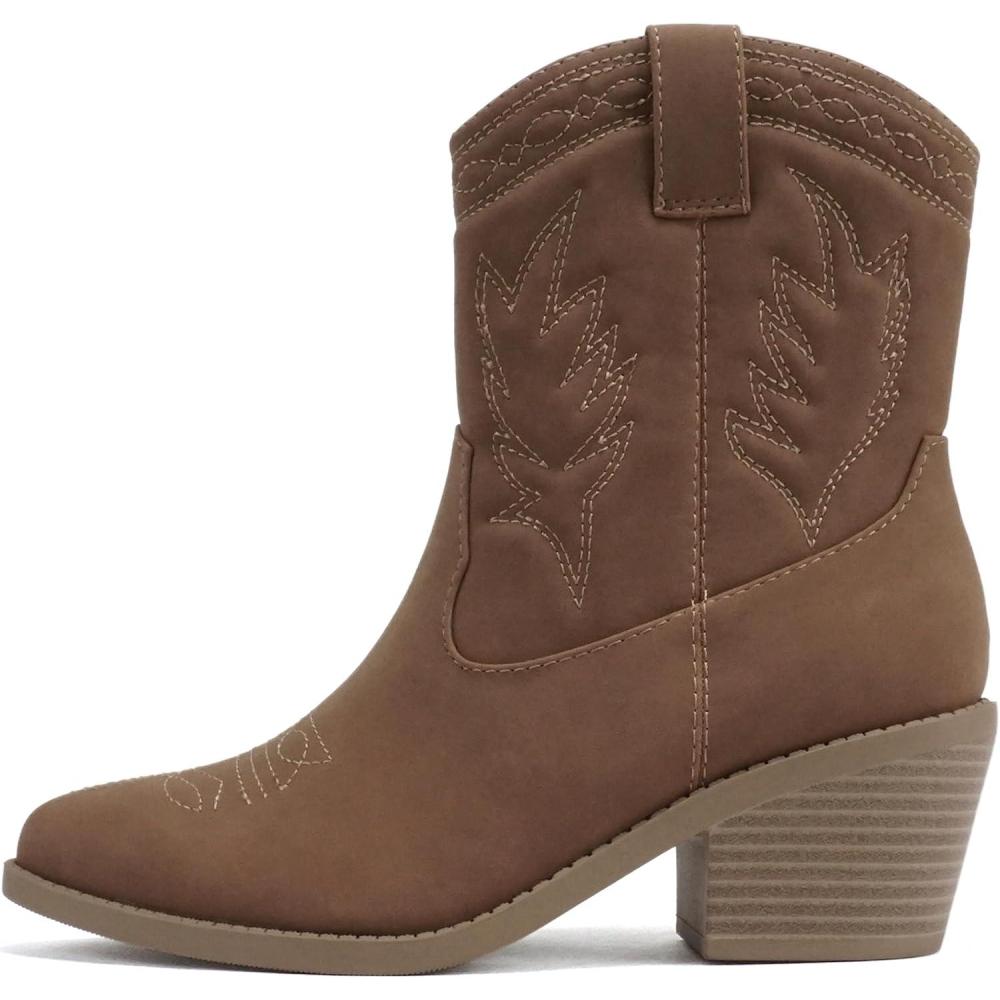 imageSoda Picotee Women Western Cowboy Cowgirl Stitched Ankle BootsLight Cognac Nubuck