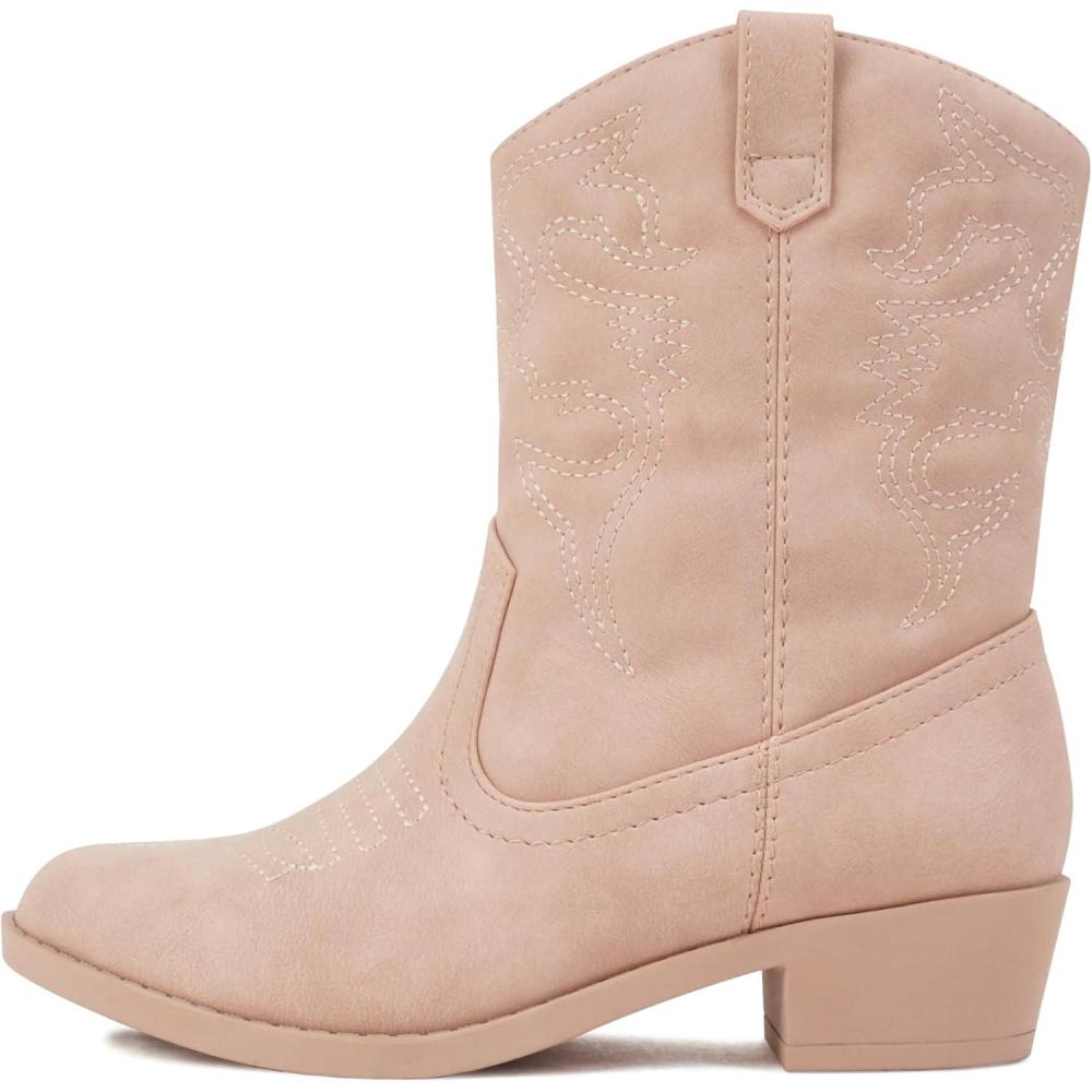 imageSoda RENO2 KidsGirlsChildren Western Cowboy Stitched Pointe Toe Low Heel Ankle Mid Shaft Fashion BootsPink Nubuck