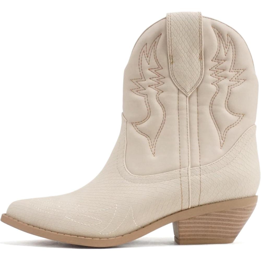 imageSoda RIGGING  Women Western Stitched Pointe Toe Low Heel Ankle Mid Shaft BootsCobra Nude
