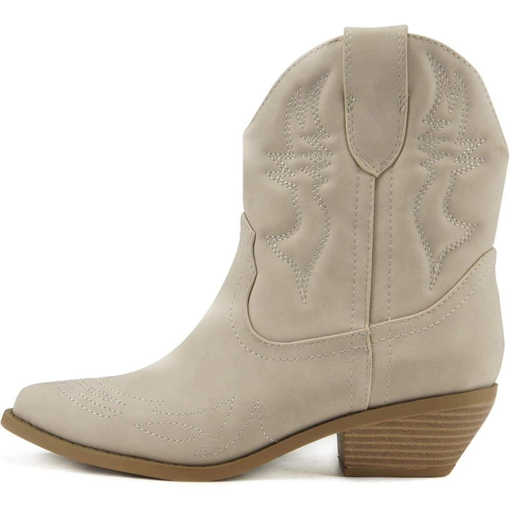 imageSoda RIGGING  Women Western Stitched Pointe Toe Low Heel Ankle Mid Shaft BootsSand Nubuck