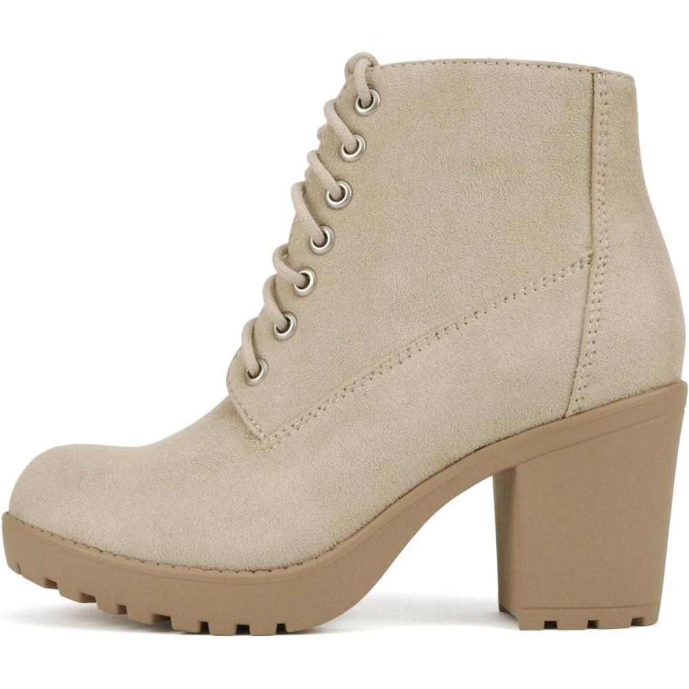 imageSoda Second Lug Sole Chunky Heel Combat Ankle Bootie Lace up wSide ZipperLt Wheat Imitation Suede