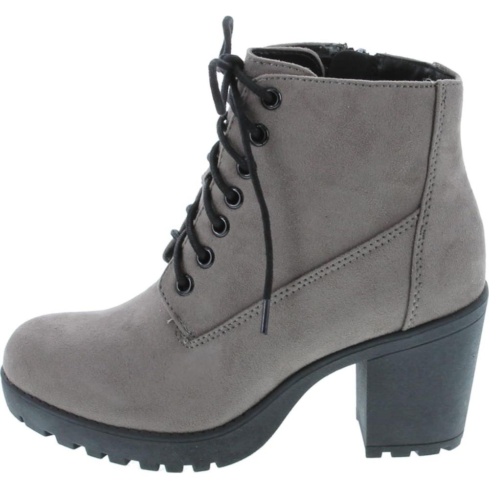 imageSoda Second Lug Sole Chunky Heel Combat Ankle Bootie Lace up wSide ZipperMgrey Imit