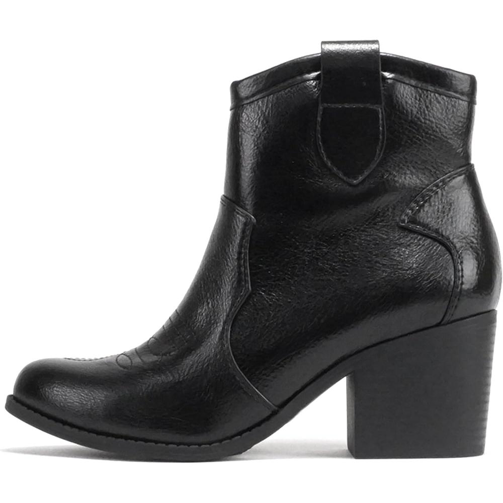 imageSoda TELLER  Womens Western Cowboy Boots with Stitched Detailing Pointed Toe and Low Block HeelBlack Metallic