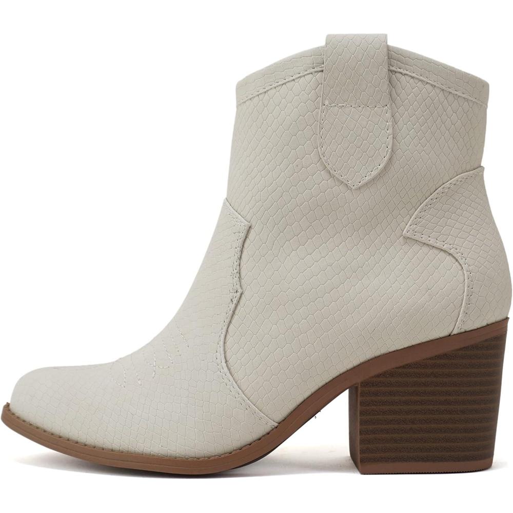 imageSoda TELLER  Womens Western Cowboy Boots with Stitched Detailing Pointed Toe and Low Block HeelBone Nubuck