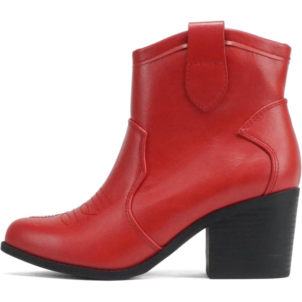 imageSoda TELLER  Womens Western Cowboy Boots with Stitched Detailing Pointed Toe and Low Block HeelFire Red