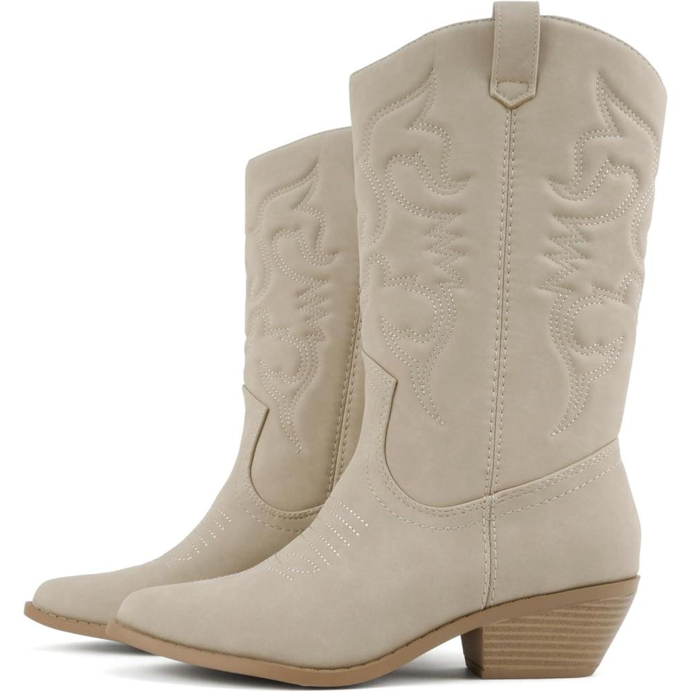 imageSoda TELLER  Womens Western Cowboy Boots with Stitched Detailing Pointed Toe and Low Block HeelRsand