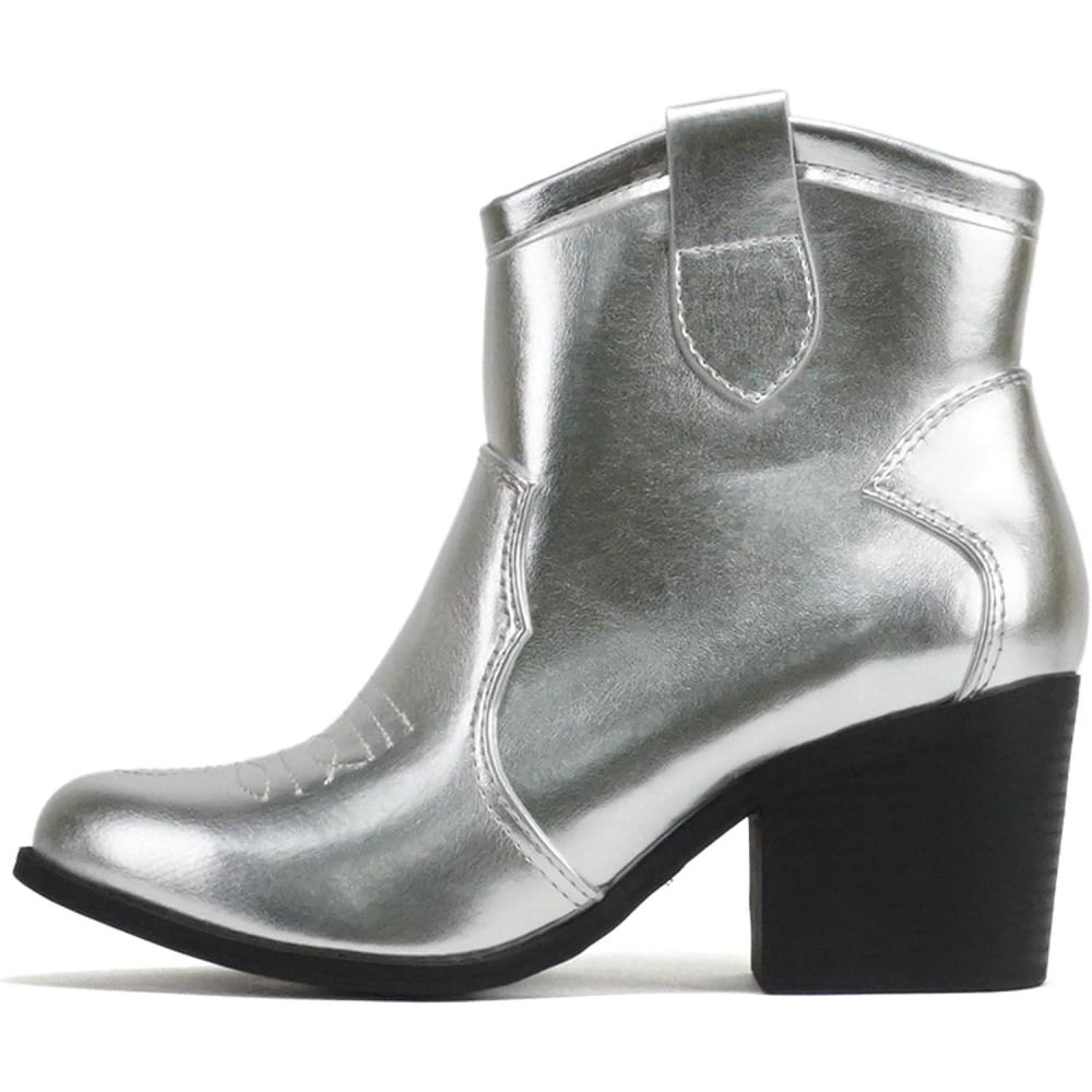 imageSoda TELLER  Womens Western Cowboy Boots with Stitched Detailing Pointed Toe and Low Block HeelSilver